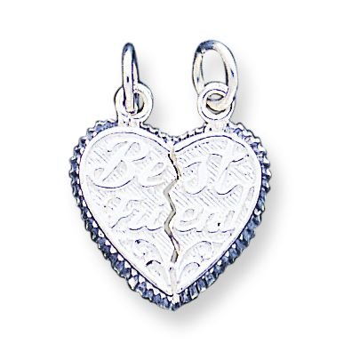 41DeU8M6XTL Sterling Silver Best Friend 2 piece Break apart Heart Charm with 20 inch Sterling Silver Chain
