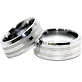Blue Chip Unlimited - Matching 8mm Tungsten Bright Satin Lines Rings His & Hers Ring Set Wedding Bands Engagement Rings (Available in Whole & Half Sizes 5-17)