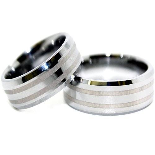 Matching 8mm Tungsten Bright Satin Lines Rings 