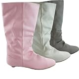 Ladies Flat Faux Leather Womens Slouch Boots Sizes 3-8