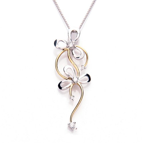 Two-Colour 9 Carat Gold Diamond Flower Pendant Necklace