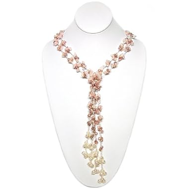 HinsonGayle Artisan Collection "Sara" Double Strand Rose Quartz and Cultured Pearl Lariat Necklace