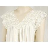 Shadowline Long Gown with Soft Stretch Lace Bodice Nightgown (1X, Ivory)