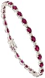 14k White Gold 7 Bracelet, w/ 0.55 Carat Round Top Light Brown Diamonds & 6.94 Carats Oval Cut Ruby Stones, 4mm wide