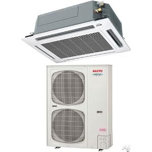 Sanyo 42XHW72R 39,500 BTU Single Zone Ceiling-Recessed Heat Pump Ductless Split System with 4-Way Airflow Design, Whisper-Quiet Operation, Integrated Drain Pump and Wired Remote Controller (XHW4272R Indoor Unit/ CH4272R Outdoor Unit): Heat & Cool