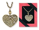 Gold Burnished Filigree Heart Pendant Gift Boxed