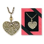 Gold Burnished Filigree Heart Pendant Gift Boxed $14.99