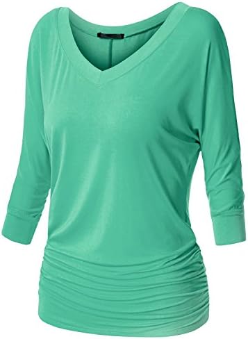 NINEWE Women's Cotton Bottoming T Shirt 7 Minutes Of Sleeve Peach Neck Sky Green S
