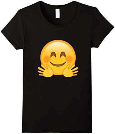 Women's Hugging Face Hugs Hands Blush Smiley Emoji T Shirt Medium Black