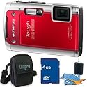 Olympus Tough TG-610 14MP Waterproof Shockproof Freezeproof Digital Camera (Red) with 3.0" LCD, 5x Zoom Lens, 720p HD Video, 3D Photo Mode, Dual Image Stabilization, and more. Kit Includes 4 GB Memory Card, Deluxe Carrying Case, and Lens Cleaning Kit.