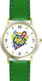 Dreidel Judaica Jewish Theme - WATCHBUDDY&reg; DELUXE TWO-TONE THEME WATCH - Arabic Numbers - Green Leather Strap-Size-Large ( Men's Size or Jumbo Women's Size )