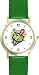 Dreidel Judaica Jewish Theme - WATCHBUDDY&reg; DELUXE TWO-TONE THEME WATCH - Arabic Numbers - Green Leather Strap-Size-Large ( Men's Size or Jumbo Women's Size )