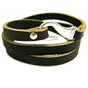 Black Flat Leather Triple Round Bracelet With Hook Clasp