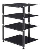 NorStone Bergen - Meuble Hifi - 4 tablettes modulables - Pointes et Contre-pointes - Finition Noir Laqu&eacute;