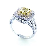18k Two Tone Gold 1.97 Carats Total Natural Fancy Yellow Radiant Diamond Ring