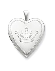 Sterling Silver 20mm Satin & D/C Crown Heart Locket