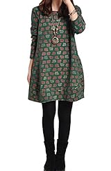 Cotton/Linen General Print Vintage  Dress