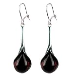 Black Cherry Amber and Sterling Silver Tears Of Blood Drop Earrings