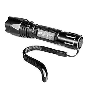 Kamisafe Waterproof Tactical LED Flashlight,Torch Light,Cree,XML,Q5,Outdoor,5 Modes,18650 Battery,For Hiking, Camping, Emergency with Wrist Strap