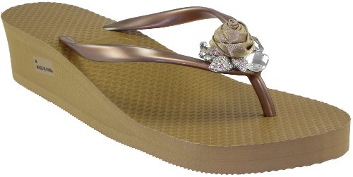 Jamie Kreitman Satin Rose Wedge Womens Thong Sandals