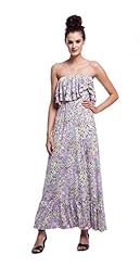 Petite Strapless Floral Print Jersey Summer Empire   Waistline  Floor Length Maxi Dress  With Ruffles