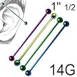14g Pink Color Titanium Industrial Ball End, 1" 1/2 - Sold as a Pair