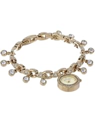 Anne Klein Womens AK/1456CHRM Swarovski Cystal Accented Gold-Tone Charm Bracelet Watch