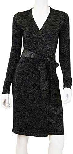 Doria Women's Wool Sparkle Wrap Sweater Dress X-Small Sparkle Black