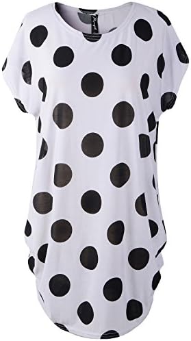 Erlking Women's Cape Sleeve Shift Loose Floral Cotton Blends Tee Tops Color White Polka Dot Size One Size