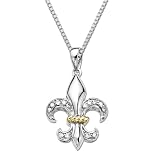 Sterling Silver and 14k Yellow Gold Diamond Fleur-de-Lis Pendant (.09cttw, I-J Color, I2-I3 Clarity), 18