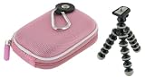 rooCASE 2n1 Nylon Hard Shell (Pink) Case with Memory Foam and Premium Tripod for Nikon Coolpix S6000 14 MP Digital Camera Red
