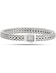 Rhodium Plated Weave Bracelet In Sterling Silver With White Sapphires
