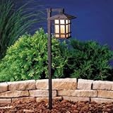 IMAGE OF Kichler Lighting 15322AGZ Cross Creek Lantern 1-Light 12-Volt Landscape Path & Spread Light, Aged Bronze with Textured Linen Seedy Glass Panels