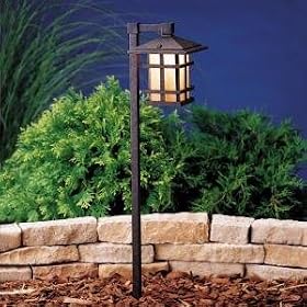 Kichler Lighting 15322AGZ Cross Creek Lantern 1-Light 12-Volt Landscape Path & Spread Light, Aged Bronze with Textured Linen Seedy Glass Panels
