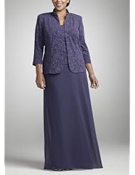 David's Bridal Bridesmaid Dresses Two Piece Jacquard Mandarin Jacket and Dress... by David's Bridal