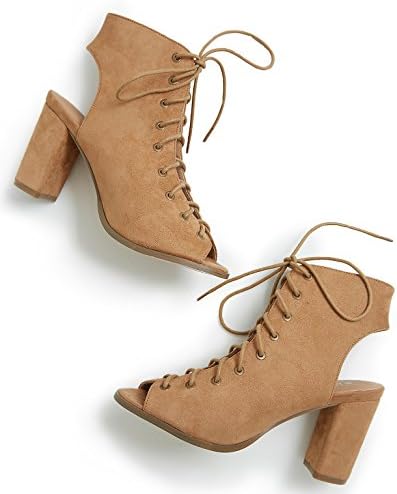 Free Reign Lace Up Open Toe Block Heel Booties (Wide Width) tan 7