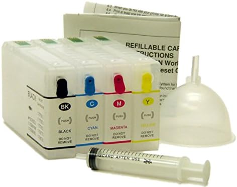 InkOwl® - Empty Refillable Cartridge Set for EPSON WP-4010, WP-4020, WP-4023, WP-4090, WP-4520, WP-4530, WP-4533, WP-4540, WP-4590 (676XL, 711XXL) with filling funnel, priming tool, and instructions