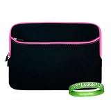 Double Woven Black with Pink Trim Neoprene MacBook Sleeve with Extra Pocket For All Models of the 13 Inch Macbook Pro (MC700LL/A , MC724LL/A , MC374LL/A ) + VanGoddy Live * Love* Love Wrist Band!!!