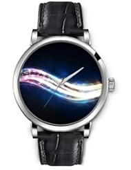 SPRAWL Aanalog Fashion Series Silver Ladies Watches of Genuine Black Leather Strap,Unique Wrist Watch for Women Girls Designed with Strip light and stars