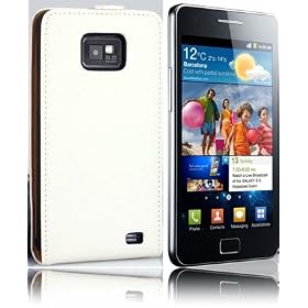 Genuine Leather Ultra Slim Flip Case White For SAMSUNG GALAXY S2 S-II i9100 Mobile Phone with FREE 2 x Clear Screen Protector