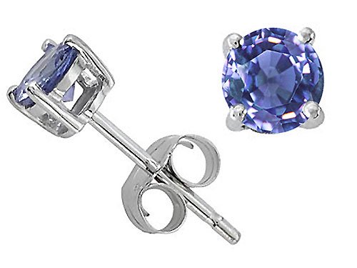 0.50 cts Genuine 4mm. Round Tanzanite Stud Earrings - 14kt White or Yellow Gold