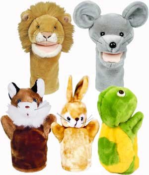 Aesop's Fable Starter Set of Five Plush Animal Puppets and Puppet Show Scripts