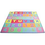 ProSource Kids Puzzle Alphabet, Numbers, 36 Tiles and Edges Play Mat, 6x6-Feet