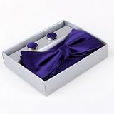 Purple plain Silk Pre-tied Bow tie, Cufflinks, Hanky Gift Box Set DarkViolet gift for him BT2032