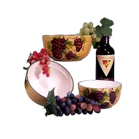 KITCHEN BOWLS, 3PC MIXING BOWLS, TUSCANY WINE GRAPE DECOR by ACK