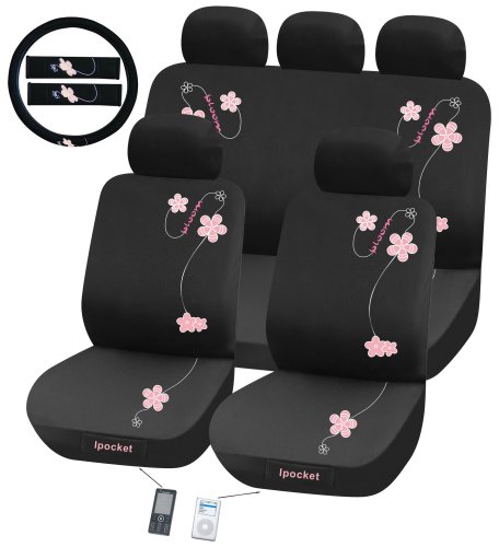 Bloom Flowers 12 Pc Ipocket Seat Cover Set Universal Fit Car Truck Bucket Seat Cover 1995 Thru 2008 Honda Civic Accord Toyota Chevrolet Ford Nissan Mazda