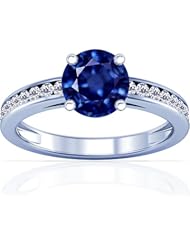 Platinum Round Cut Blue Sapphire Ring With Sidestones