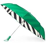 Kate Spade Rain Check Travel Umbrella- Green with Black and White Stripes