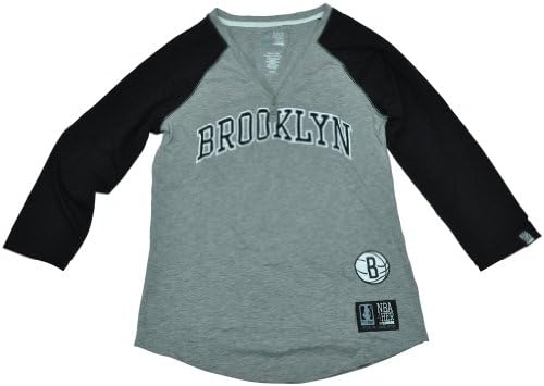 Brooklyn Nets Unk NBA Half Sleeve Tee Button Vneck Shirt Women Ladies Medium