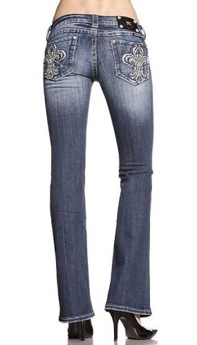 Miss Me Jeans JD5402B MK 50 Long 26 (2/4) Boot cut, medium wash, white stitching, fleur de lis with crystals